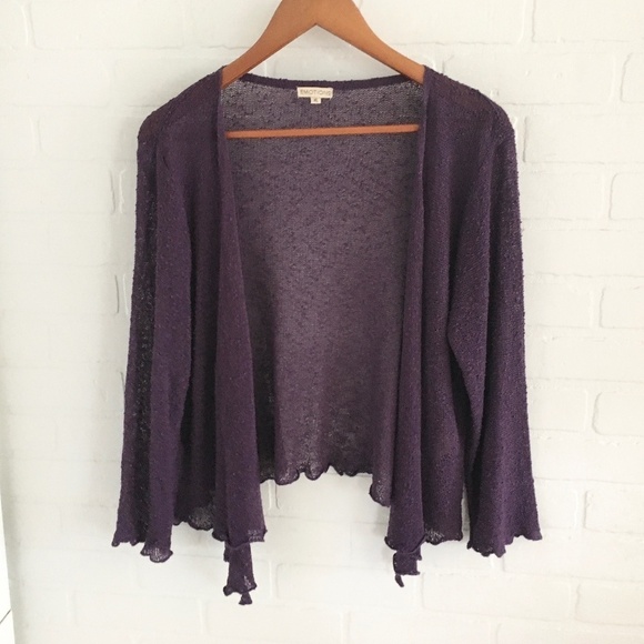 Vintage open knit Sweater Open Cardigan Purple Lettuce hem LightweightPlus Sz 18 - Picture 1 of 11